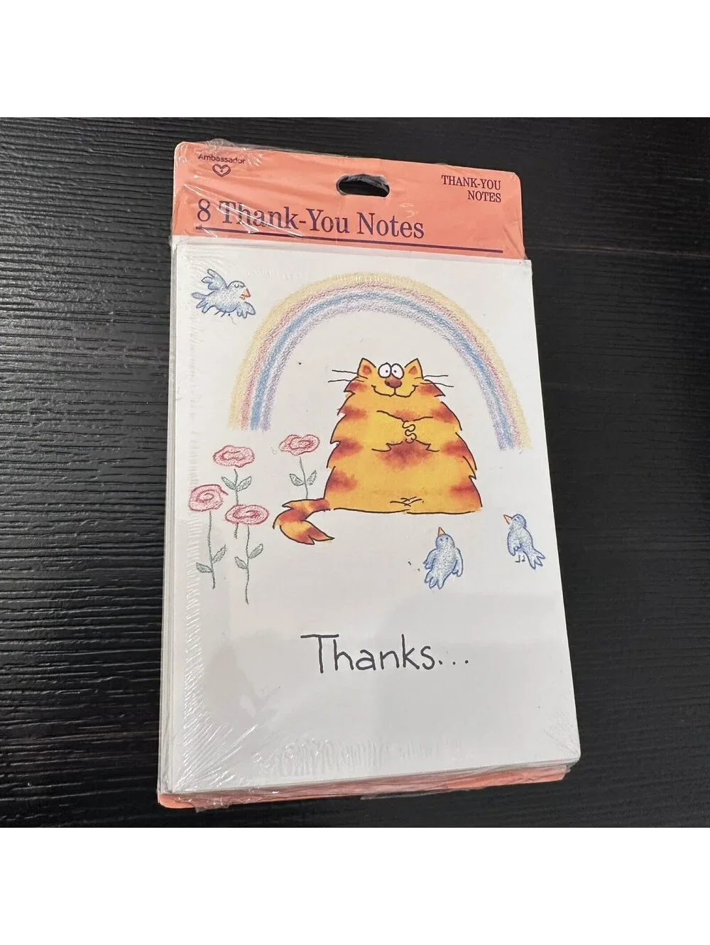 Vintage Hallmark Cat Thank You Notes 8 Ct Cute Rainbow Birds Floral Sealed